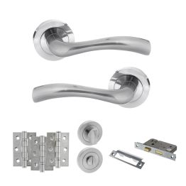 STATUS Texas Door Handle Pack (Bathroom Set - 3" CE Bathroom Lock, 3" Fire Rated Hinges x3) - Satin Chrome