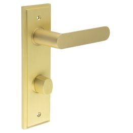 Kensington Door Handle Din Bathroom Backplate Satin Brass & Turn & Release - By Frelan Hardware - BUR-25SB-456SB-81SB