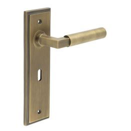 Westminster Door Handle Lock Backplate Antique Brass - By Frelan Hardware - BUR30KIT9