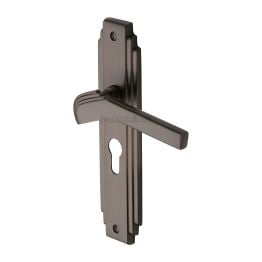 Heritage Brass Door Handle Euro Profile Plate Tiffany Design Matt Bronze Finish