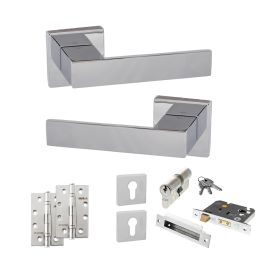 Senza Pari Panetti Door Handle Pack (Euro Lock Set - 3" CE Sashlock, 4" Slim Knuckle Hinges x2) - Polished Chrome