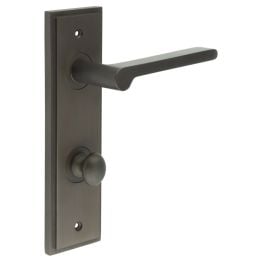 Fitzrovia Door Handle Din Bathroom Backplate Dark Bronze & Turn & Release - By Frelan Hardware - BUR-15DB-456DB-80DB