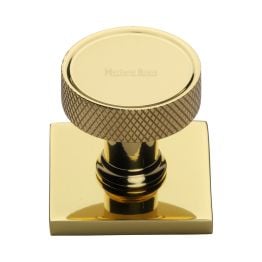 Heritage Brass Cabinet Knob Florence Knurled Design with Square Backplate 32mm Polished Brass finish