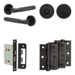 Complete Bari Door Handle Pack - Bathroom - Black - By Frelan Hardware - JE-D6B3-MB
