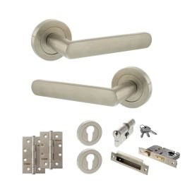 STATUS Carolina Door Handle Pack (Euro Lock Set - 3" CE Sashlock, 4" Slim Knuckle Hinges x2) - Satin Nickel