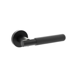 Senza Pari Rosarno Knurled Lever Door Handle on Minimal Round Rose - Matt Black