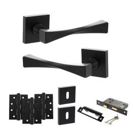 Senza Pari Guido Door Handle Pack (3 Lever Lock Set - 2.5" CE Sashlock, 4" Fire Rated Hinges x3) - Matt Black