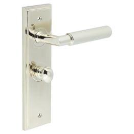 Piccadilly Door Handle Bathroom Backplate Polished Nickel & Turn & Release - By Frelan Hardware - BUR-40PN-453PN-80PN