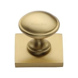 Heritage Brass Cabinet Knob Domed Design with Square Backplate 32mm Satin Brass finish