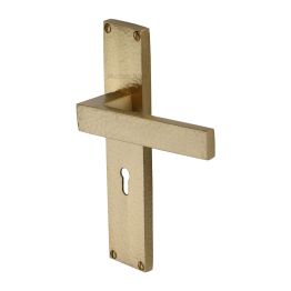 Heritage Brass Delta Hammered Lever Lock Door Handle on 200mm Plate Satin Brass finish