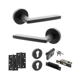 STATUS Alaska Door Handle Pack (Euro Lock Set - 2.5" CE Sashlock, 4" Slim Knuckle Hinges x2) - Matt Black