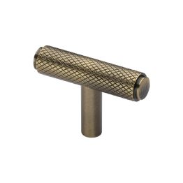 Heritage Brass Cabinet Knob Knurled T-Bar Design 45mm Antique Brass finish