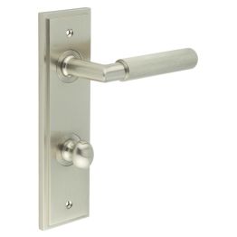 Piccadilly Door Handle Din Bathroom Backplate Satin Nickel & Turn & Release - By Frelan Hardware - BUR-40SN-456SN-80SN