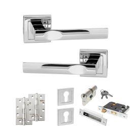 STATUS Kansas Door Handle Pack (Euro Lock Set - 2.5" CE Sashlock, 4" Slim Knuckle Hinges x2) - Polished Chrome