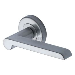 Sorrento Door Handle Lever Latch on Round Rose Lugano Design Satin Chrome finish