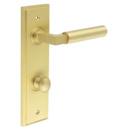 Westminster Door Handle Din Bathroom Backplate Satin Brass & Turn & Release - By Frelan Hardware - BUR-30SB-456SB-80SB