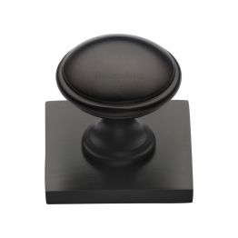 Heritage Brass Cabinet Knob Domed Design with Square Backplate 32mm Matt Bronze finish
