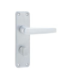 Contract Door Handle on Bathroom Plate Satin Anodised Aluminium - By Frelan Hardware - J5601B