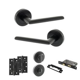STATUS Alabama Door Handle Pack (Bathroom Set - 2.5" CE Bathroom Lock, 4" Slim Knuckle Hinges x2) - Matt Black