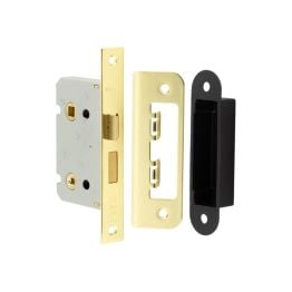 Jedo Kontrax Bathroom locks with Square Forend & Radiused Strike Plate 65mm Electro Brassed - By Frelan Hardware - JL450EB