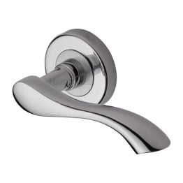 Heritage Brass Door Handle Lever Latch on Round Rose Algarve Design Polished Chrome finish