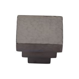 Heritage Brass Cabinet Knob Square Stepped Hammered Design 32mm Matt Bronze finish