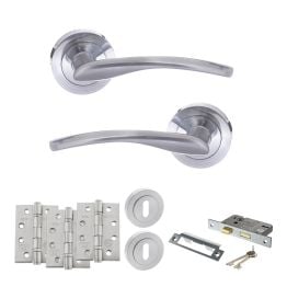 STATUS Arizona Door Handle Pack (3 Lever Lock Set - 2.5" CE Sashlock, 4" Fire Rated Hinges x3) - Satin Chrome