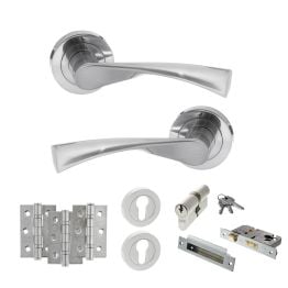 STATUS Colorado Door Handle Pack (Euro Lock Set - 3" CE Sashlock, 3" Fire Rated Hinges x3) - Satin Chrome