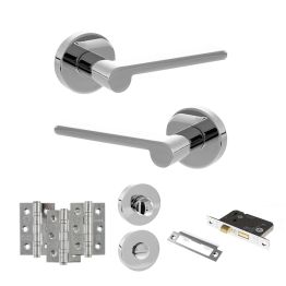 Senza Pari Darrio Door Handle Pack (Bathroom Set - 3" CE Bathroom Lock, 3" Fire Rated Hinges x3) - Polished Chrome