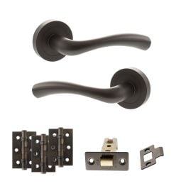 STATUS Texas Door Handle Pack (Latch Set - 3" CE Latch, 3" Fire Rated Hinges x3) - Urban Dark Bronze