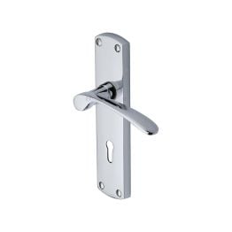 Heritage Brass Door Handle Lever Lock Diplomat Design Polished Chrome finish