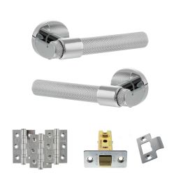 Senza Pari Andretta Door Handle Pack (Latch Set - 2.5" CE Latch, 3" Fire Rated Hinges x3) - Polished Chrome