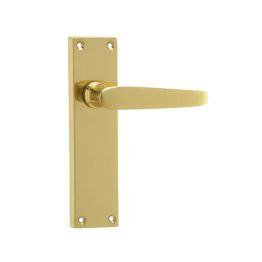 Victorian Straight Door Handles on Long Latchset Plate Polished Brass - By Frelan Hardware - JV31LPB