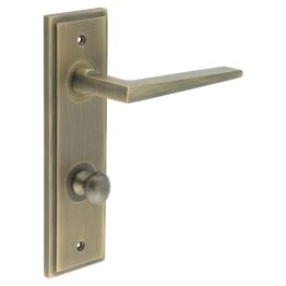 Mayfair Door Handle Din Bathroom Backplate Antique Brass & Turn & Release - By Frelan Hardware - BUR-10AB-456AB-80AB