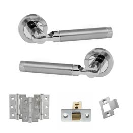 STATUS Dakota Door Handle Pack (Latch Set - 3" CE Latch, 3" Fire Rated Hinges x3) - Satin Chrome/Polished Chrome
