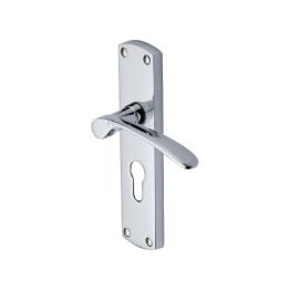 Heritage Brass Door Handle for Euro Profile Plate Diplomat Design Polished Chrome finish