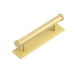 Hoxton Wenlock Cabinet Handles 96mm Ctrs Stepped Backplate Satin Brass - By Frelan Hardware - HOX-150SB-6050SB