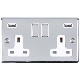 Eurolite Enhance Decorative 2 Gang USB Socket Polished Chrome