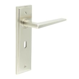 Mayfair Door Handle Lock Backplate Satin Nickel - By Frelan Hardware - BUR10KIT321