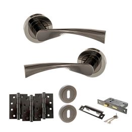 STATUS Colorado Door Handle Pack (3 Lever Lock Set - 2.5" CE Sashlock, 4" Fire Rated Hinges x3) - Black Nickel