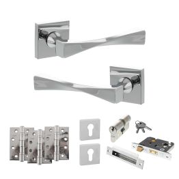 Senza Pari Guido Door Handle Pack (Euro Lock Set - 2.5" CE Sashlock, 4" Fire Rated Hinges x3) - Polished Chrome