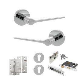 Senza Pari Laviano Door Handle Pack (Euro Lock Set - 3" CE Sashlock, 4" Slim Knuckle Hinges x2) - Polished Chrome