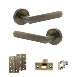 STATUS Carolina Door Handle Pack (Latch Set - 3" CE Latch, 4" Slim Knuckle Hinges x2) - Antique Brass