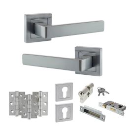 STATUS Montana Door Handle Pack (Euro Lock Set - 3" CE Sashlock, 3" Fire Rated Hinges x3) - Satin Chrome