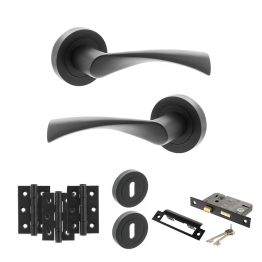 STATUS Colorado Door Handle Pack (3 Lever Lock Set - 2.5" CE Sashlock, 3" Fire Rated Hinges x3) - Matt Black