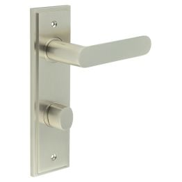 Kensington Door Handle Din Bathroom Backplate Satin Nickel & Turn & Release - By Frelan Hardware - BUR-25SN-456SN-81SN