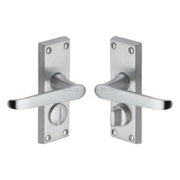 Heritage Brass Door Handle for Privacy Set Victoria Short Design Satin Chrome finish