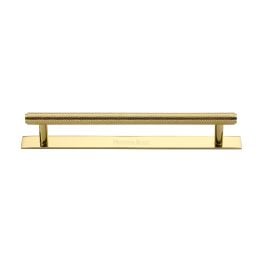 Heritage Brass Cabinet Pull Knurled Design with Plate 160mm CTC Polished Brass Finish