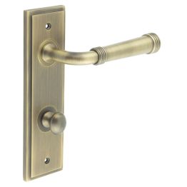 Highgate Door Handle Din Bathroom Backplate Antique Brass & Turn & Release - By Frelan Hardware - BUR-35AB-456AB-80AB