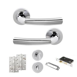 STATUS Nevada Door Handle Pack (Bathroom Set - 3" CE Bathroom Lock, 4" Slim Knuckle Hinges x2) - Polished Chrome